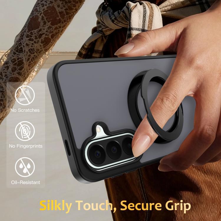 For Galaxy S26 5G Skin Feel Revolving Kickstand Magnetic Phone Case(Black)