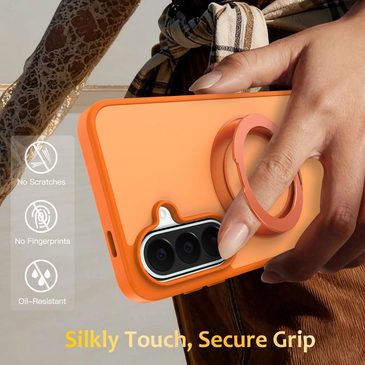 For Galaxy S26+ 5G Skin Feel Revolving Kickstand Magnetic Phone Case(Orange)
