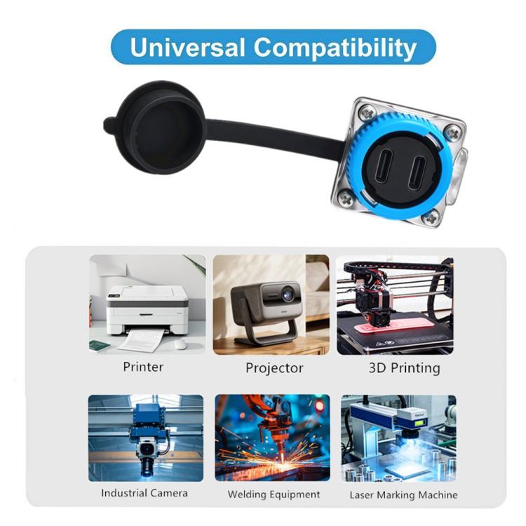 D-Type Industrial Type-C Panel Mount Waterproof Connector, Type:4 Hole Screw(Black)