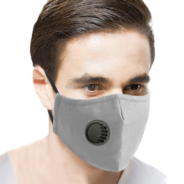 For Men Women Washable Replaceable Filter Breath-Valve PM2.5 Dustproof Face  Mask(Grey)