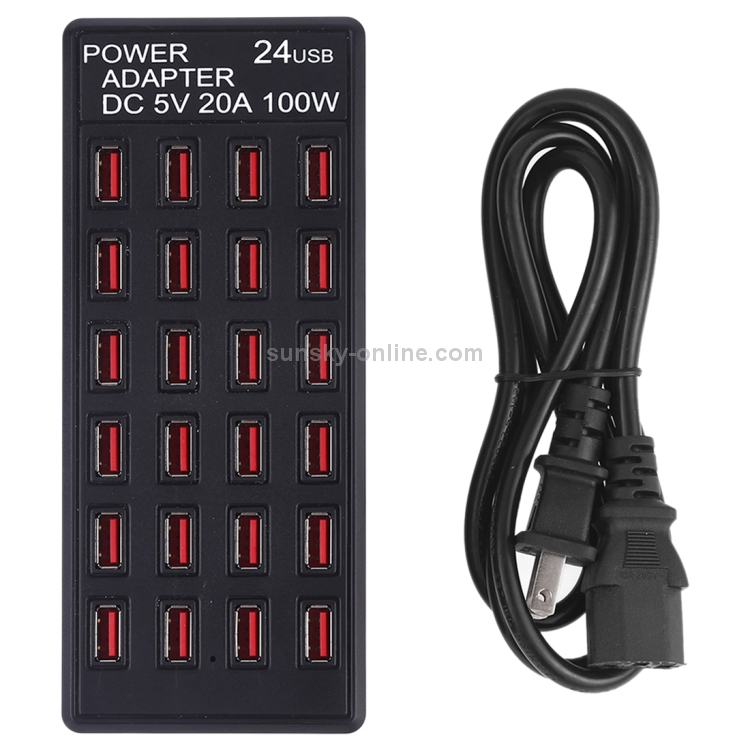 100W 24 USB Ports Fast Charger Station Smart Charger with LED Indicator AC 100-240V, US Plug(Black) 100W 24 USB Ports Fast Charger Station Smart Charger with LED Indicator AC 100-240V, US Plug(Black)