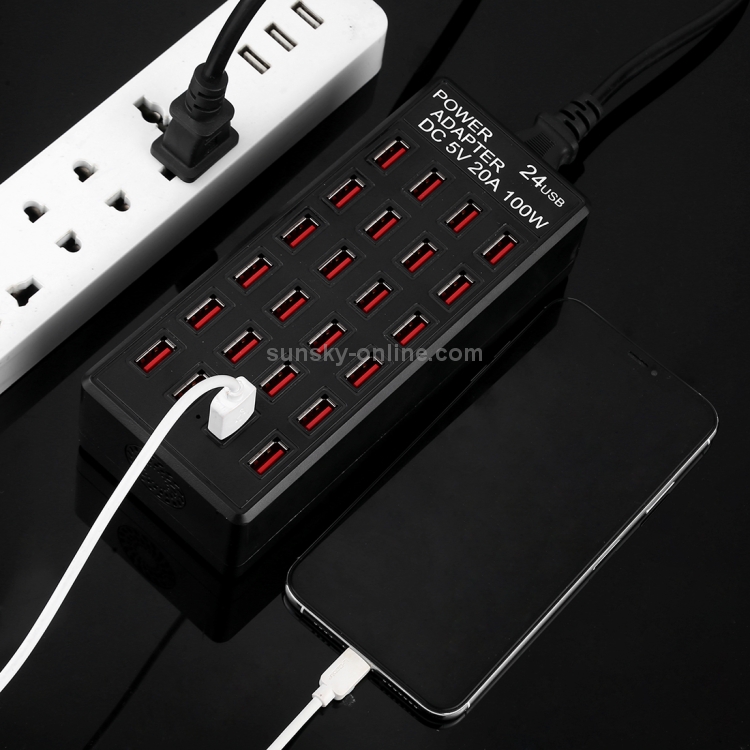 100W 24 USB Ports Fast Charger Station Smart Charger with LED Indicator AC 100-240V, US Plug(Black) 100W 24 USB Ports Fast Charger Station Smart Charger with LED Indicator AC 100-240V, US Plug(Black)