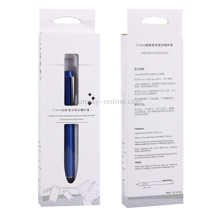 Micro USB Charging Universal Superfine Nib Capacitive Touch Screen Stylus Pen(Dark Blue)