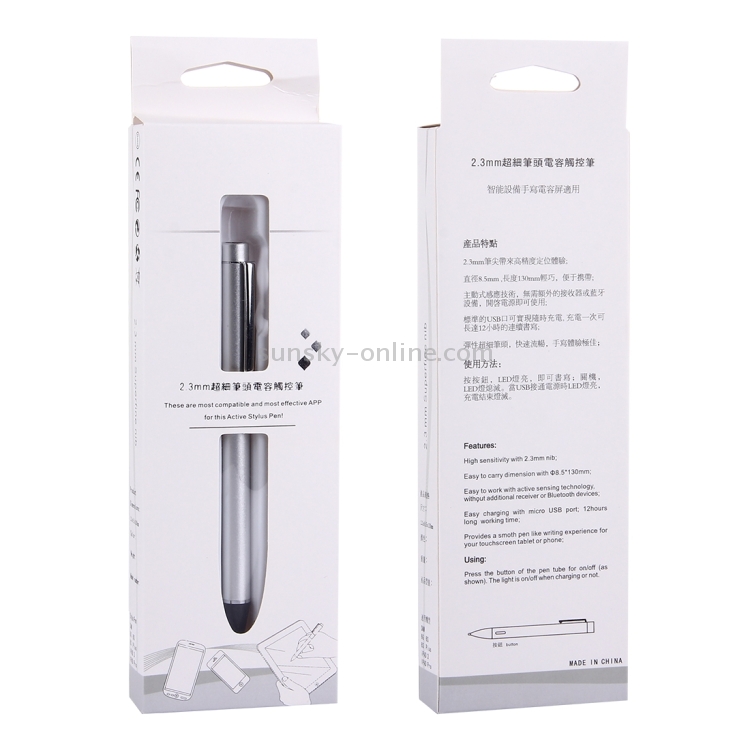 Micro USB Charging Universal Superfine Nib Capacitive Touch Screen Stylus Pen(Silver)