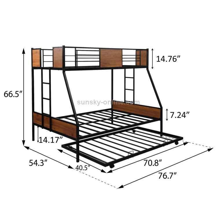Full Metal Bunk Bed With Trundle, Metal Frame Twin Bunk Bed With Trundle