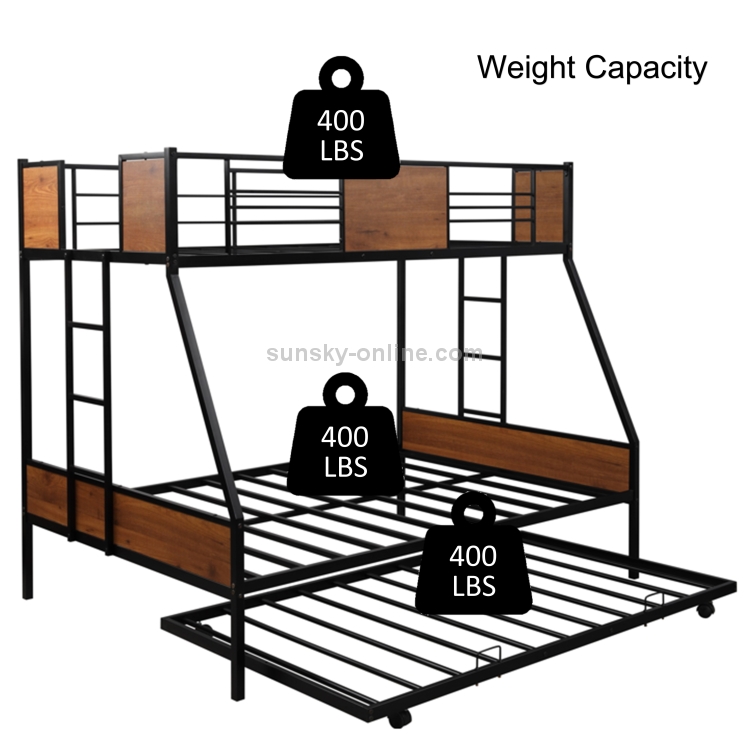 Full Metal Bunk Bed With Trundle, Metal Frame Twin Bunk Bed With Trundle