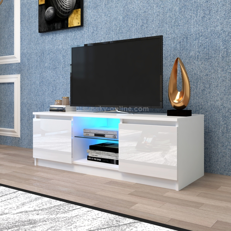 Sunsky Us Warehouse Living Room Entertainment Center Media Console Table Led Tv Cabinet With Storage Drawers Size 47 24 X 15 75 Inch White Media Console Table Led Tv Cabinet, Tv Console Table Size