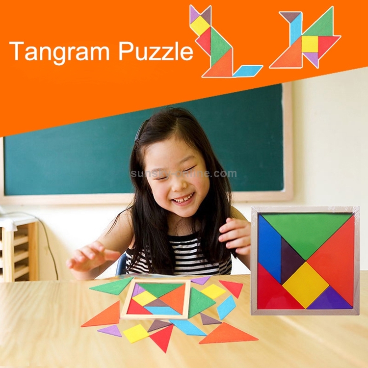 Jouet bébé puzzle en bois fin de grande taille Tangram, taille: 16