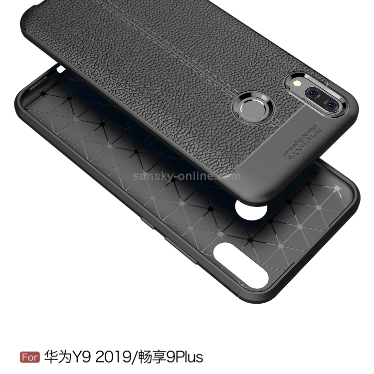 Litchi Texture TPU Shockproof Case for Huawei Y9 (2019) (Navy Blue)