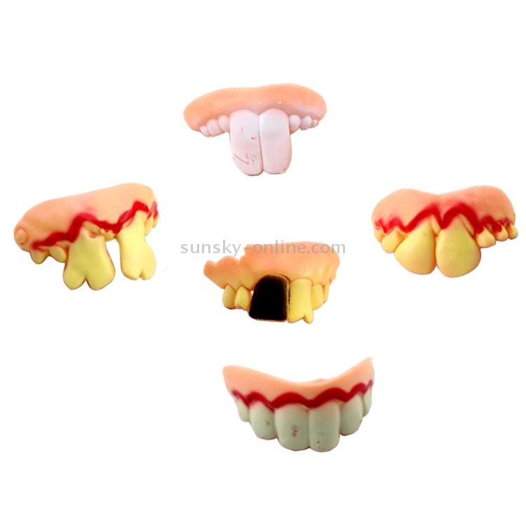 5 PCS Halloween Prank Funny Various Modelling Entire Scary Bucktooth Dentures  Teeth Fake Braces for Party Club, Random Style Delivery