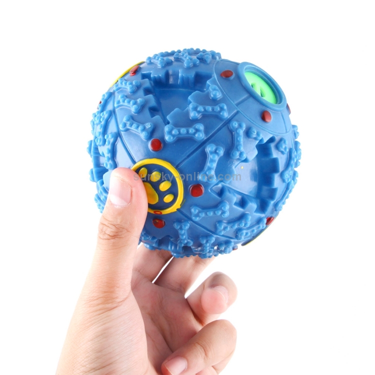 Dispensador de alimentos para mascotas Squeaky Giggle Quack Sound Training Toy Chew Ball, Tamaño: L, diámetro de la pelota: 11.5 cm (azul) - 4