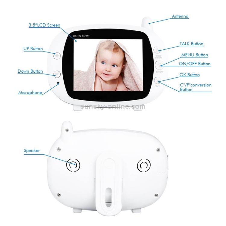 Vidéophone sans fil digital 2,4GHz avec écran LCD 3.5