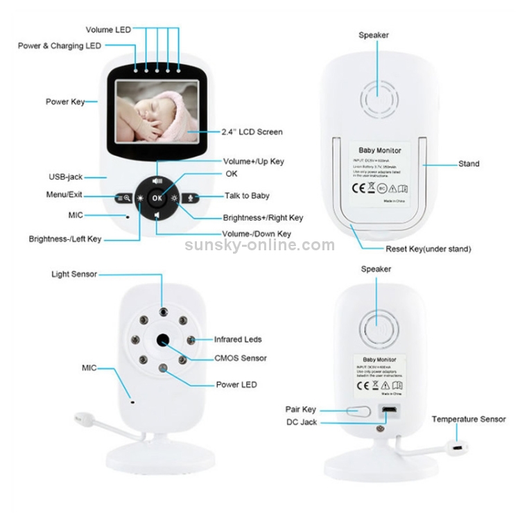 BM-SM24 2.4 pulgadas LCD 2.4GHz Cámara de vigilancia inalámbrica Monitor de bebé con visión nocturna LED de 8 IR, conversación de voz bidireccional (blanco) - 4