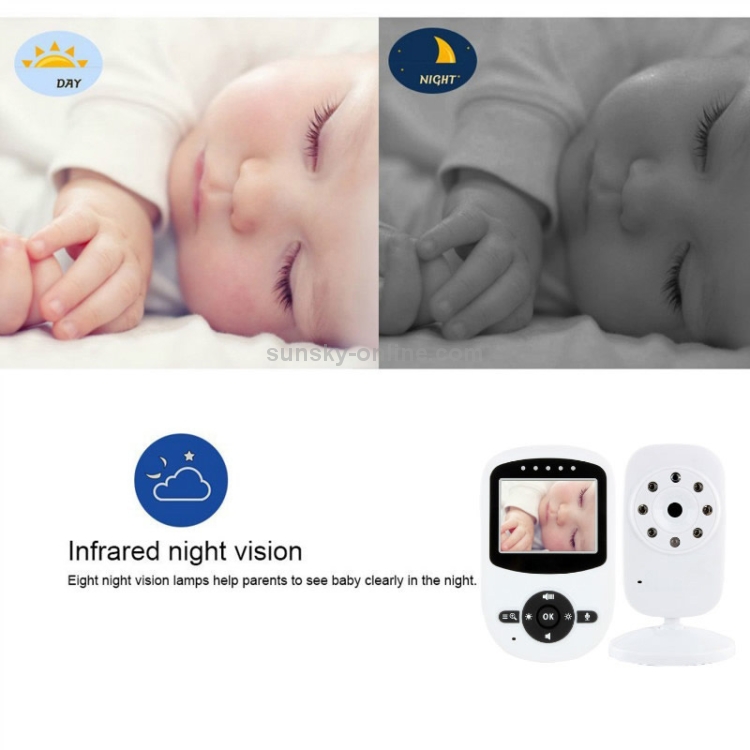 BM-SM24 2.4 pulgadas LCD 2.4GHz Cámara de vigilancia inalámbrica Monitor de bebé con visión nocturna LED de 8 IR, conversación de voz bidireccional (blanco) - 9
