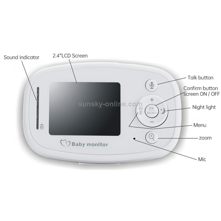 BM-SP820 2.4 pulgadas LCD 2.4GHz Cámara de vigilancia inalámbrica Monitor de bebé con visión nocturna LED de 7 infrarrojos, conversación de voz bidireccional (blanco) - 5