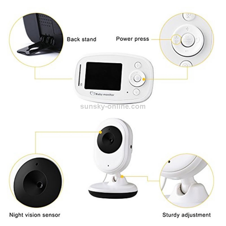 BM-SP820 2.4 pulgadas LCD 2.4GHz Cámara de vigilancia inalámbrica Monitor de bebé con visión nocturna LED de 7 infrarrojos, conversación de voz bidireccional (blanco) - 7