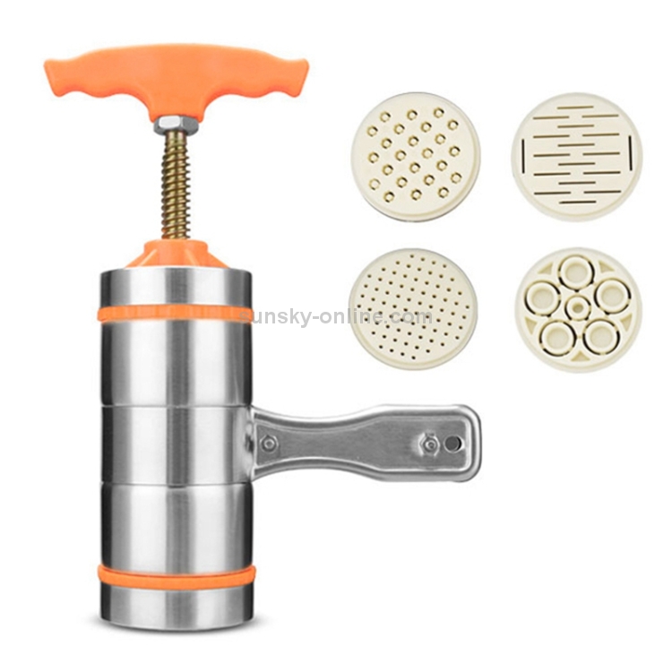 4 Molds Household Manually Small Stainless Steel Pressing Style Handhold  Noodle Machine (Orange)