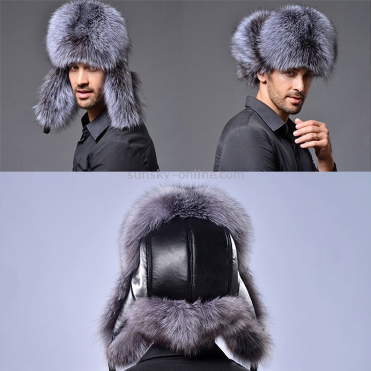 Winter New Style Fox Hair LeiFeng Men Hats, Thick Warm Middle and Old  People Ear Protection Winter Fur Hat(Grey)
