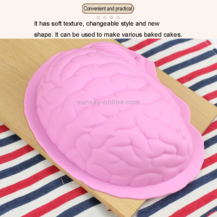 Human Brain Shape Silicone Baking Halloween Cake Mold Pudding Dessert Mold( Pink)