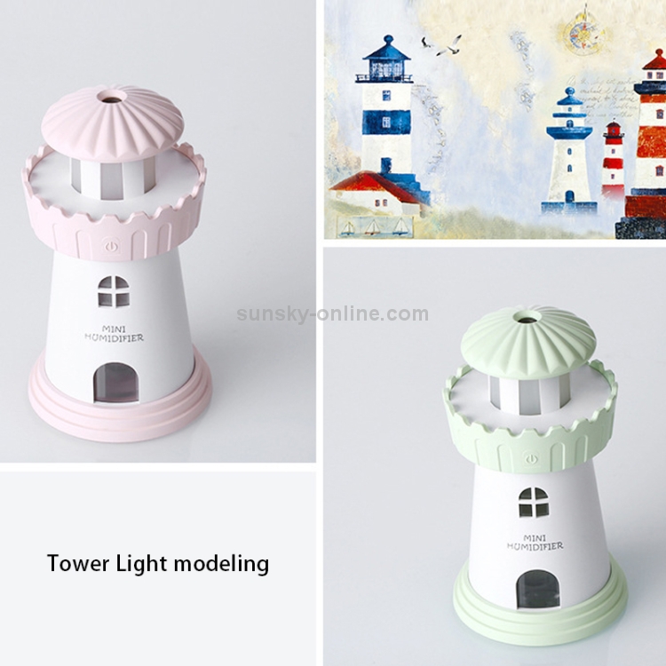 Lighthouse Humidifier 2.5W Lighthouse Portable USB Mute Mini Humidifier Nebulizer พร้อมไฟ ...