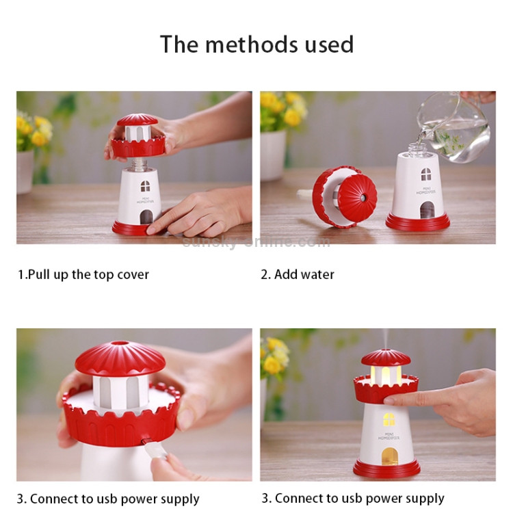 Lighthouse Humidifier 2.5W Lighthouse Portable USB Mute Mini Humidifier Nebulizer พร้อมไฟ ...