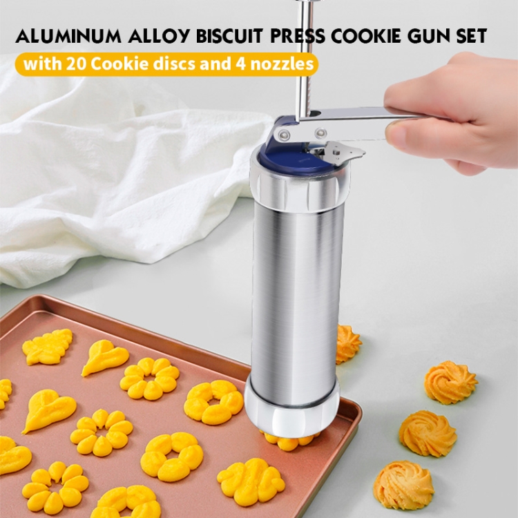 Multifunctional Household Cookie Biscuit Machine Tool Mold Decorating Mounted DIY Baking with 20 Moulds & 4 Nozzles(Silver)