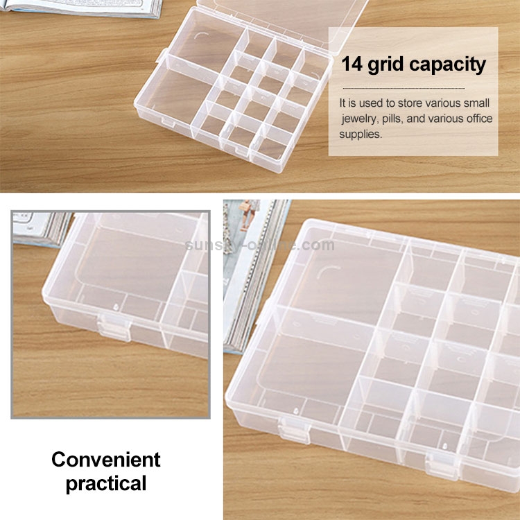 Plastic Organizer Container Storage Box 14 Slots Adjustable Divider  Removable Grid Compartment for Jewelry Earring Fishing Hook Small  Accessories