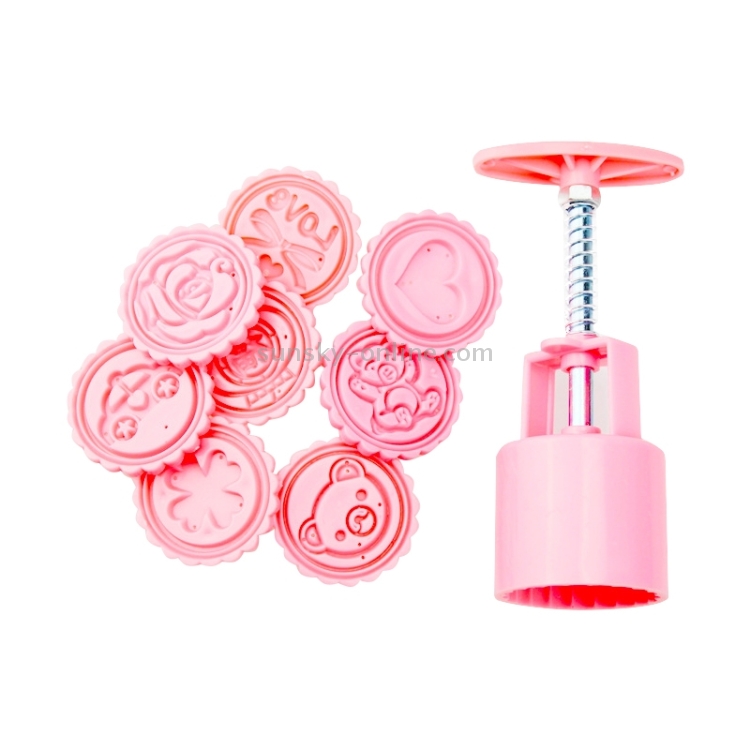 DIY Fondant Cake Mold Biscuit Cookie Cutters Baking Tools with 8 PCS Round  Cartoon Patterns(Pink)