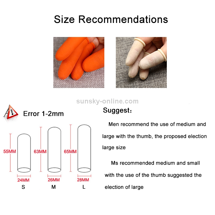 100 PCS Gants de protection en Latex antistatiques antidérapants durables  pour les doigts, taille: S, 2,4 * 5,5 cm (orange)