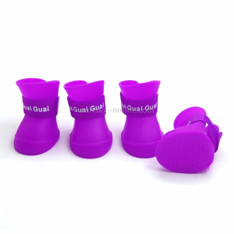 Zapatos de perros de mascotas encantadores botas de goma de color dulce de cachorros, Tamaño: Tamaño: 5.7 x 4.7 cm (púrpura) - 1
