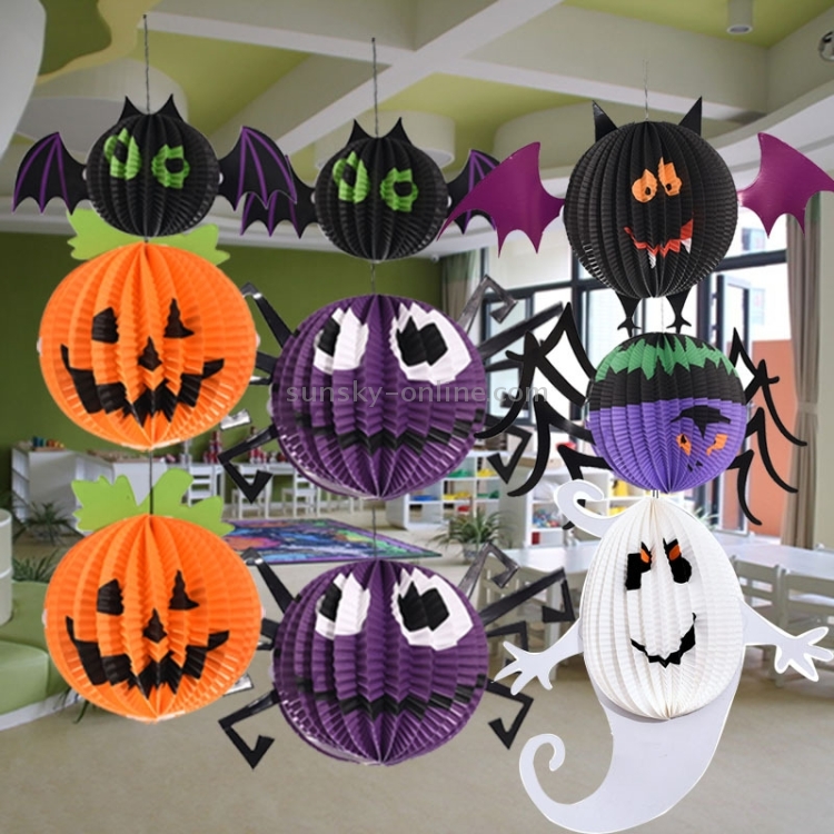 3 PCS / Set Creative Funny Halloween Pumpkin Bats Spider Pendant Paper  Decoration and Props Horror