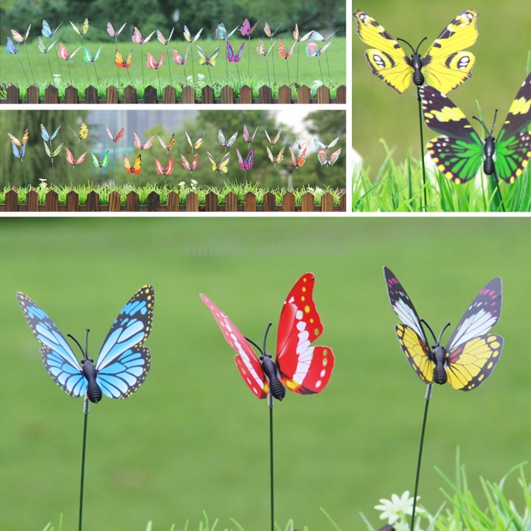 10pcs Colorful Butterflies Garden Ornament Flowerpot Plant Decor Butterfly Stick Garden Decoration Simulation Butterfly, Random Color Delivery