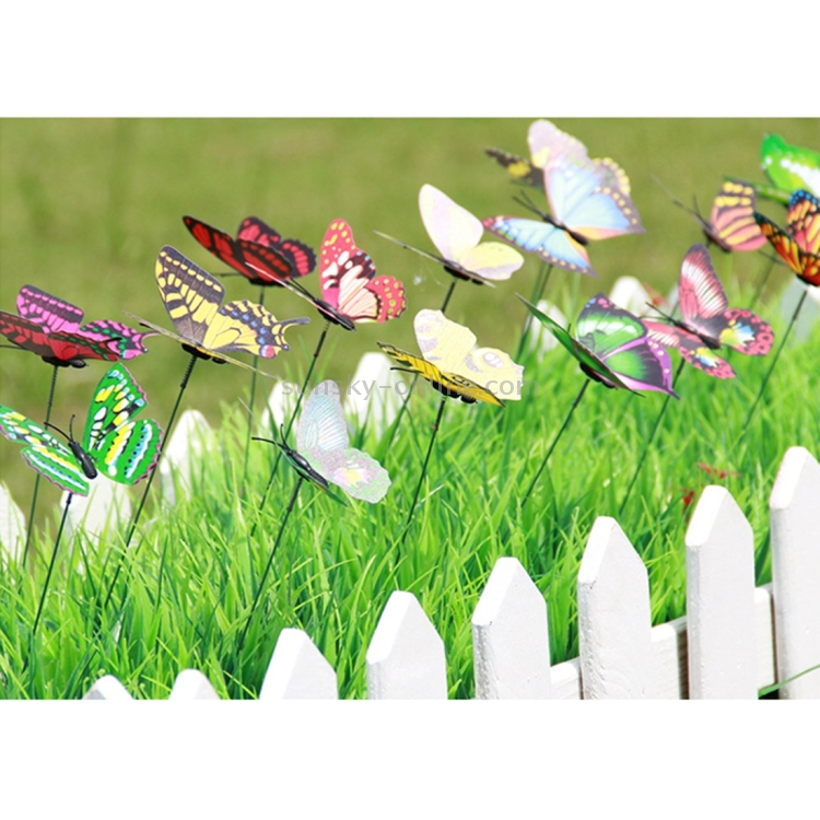 10pcs Colorful Butterflies Garden Ornament Flowerpot Plant Decor Butterfly Stick Garden Decoration Simulation Butterfly, Random Color Delivery