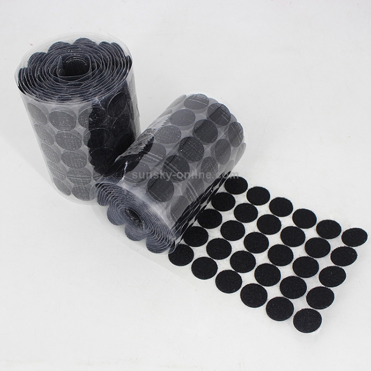 1000 pz 15 mm tondo adesivo in nylon chiusura a strappo (nero)