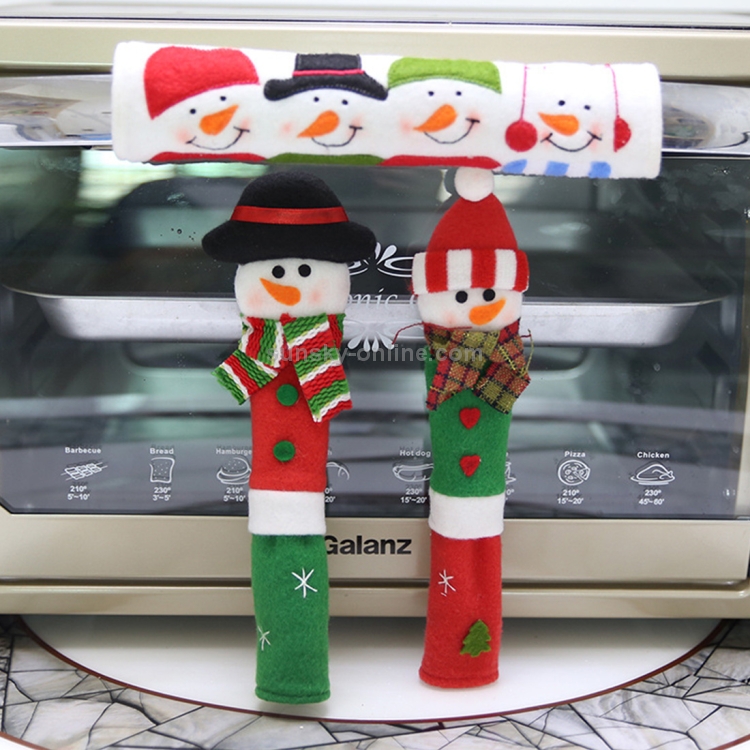 Set di copri maniglia per porta forno a microonde per frigorifero in stoffa  stile natalizio 3 in 1, dimensioni: 23 * 14 cm