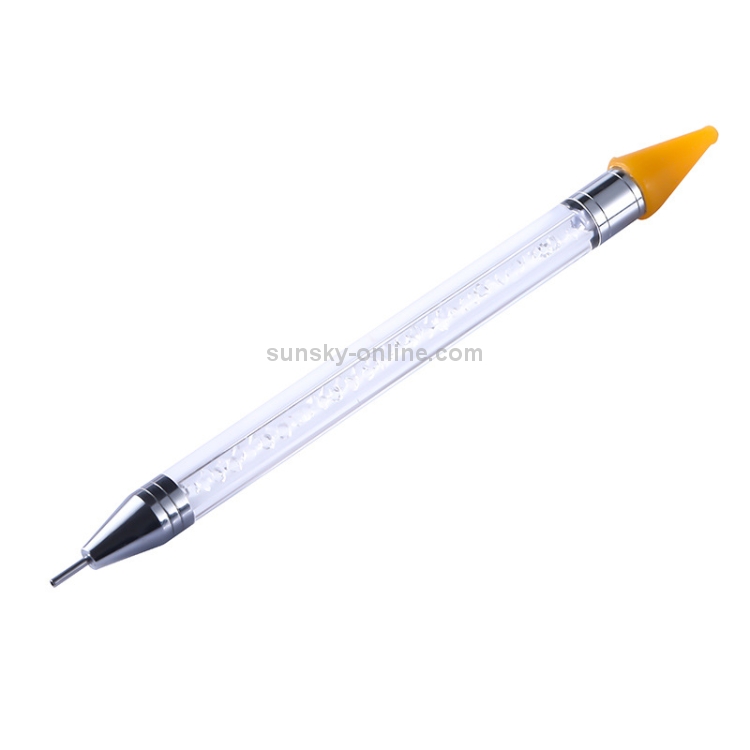 Bolígrafo de punta de taladro con puntos de cristal, cera blanca, acero inoxidable, doble cabeza, bolígrafo para uñas, herramienta de manicura - 2