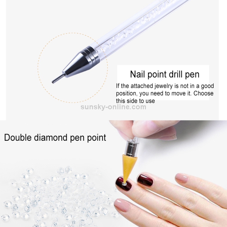 Bolígrafo de punta de taladro con puntos de cristal, cera blanca, acero inoxidable, doble cabeza, bolígrafo para uñas, herramienta de manicura - 4