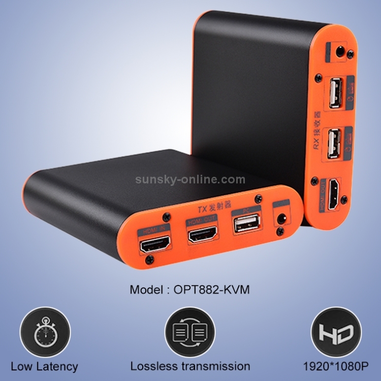 Extensor de fibra óptica OPT882-KVM HDMI (receptor y remitente) con puerto USB y función KVM, distancia de transmisión: 20 km (enchufe de EE. UU.) - 2
