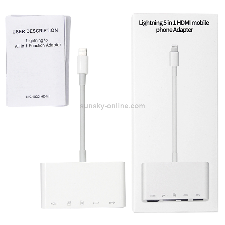 NK-1032 5 In 1 8 Pin to HDMI Multi-function Mobile Phone Converter Adapter (White) NK-1032 5 In 1 8 Pin to HDMI Multi-function Mobile Phone Converter Adapter (White)
