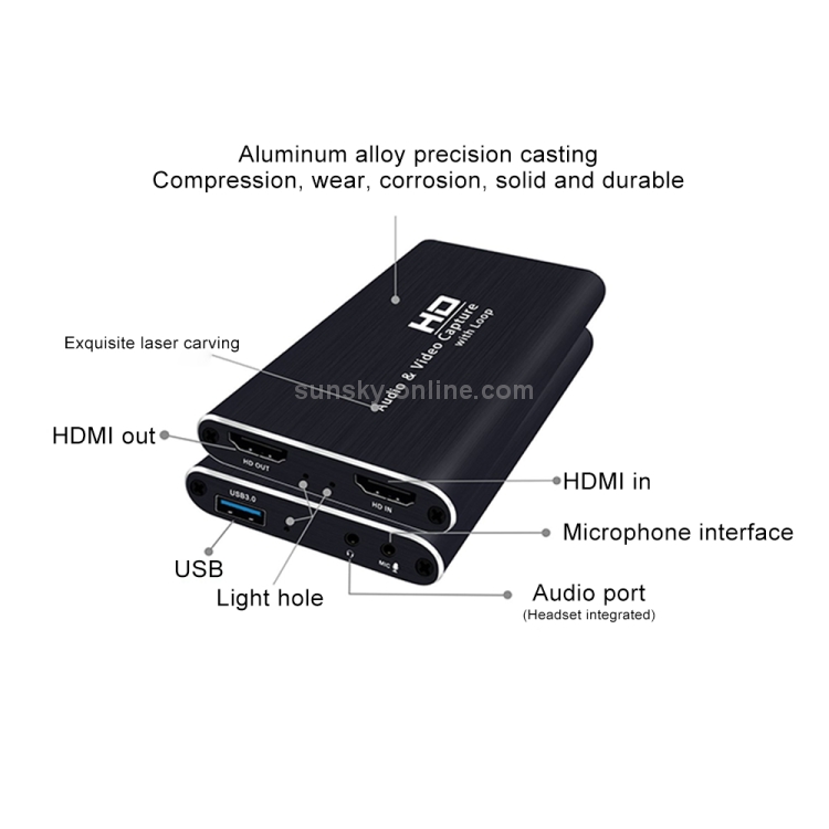 Z34 HDMI Hembra + Mic a HDMI Hembra + Audio + USB Tarjeta de captura de video y audio HD con lazo - 3