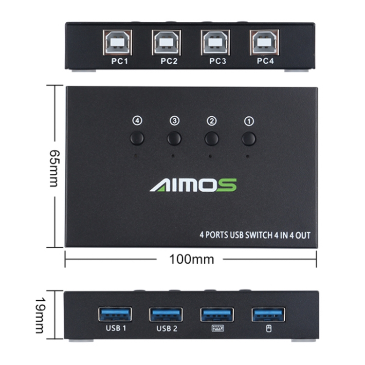 Conmutador AIMOS AM-KM404K USB2.0 4 entradas y 4 salidas - 1
