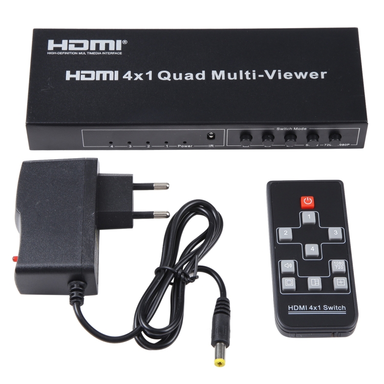 Multivisor cuádruple HDMI de salida 4 en 1 con conmutador continuo, enchufe para el Reino Unido - B4