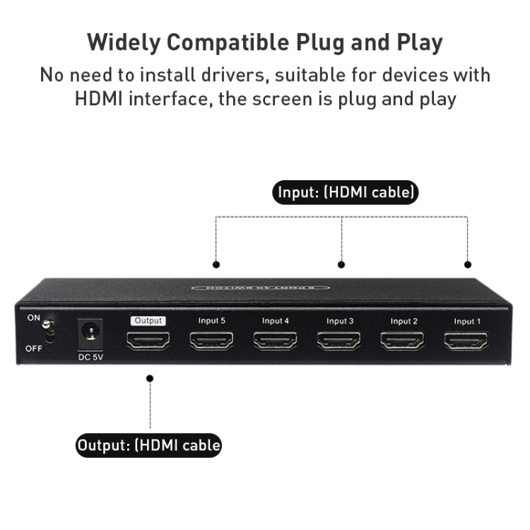 Measy SWH4651 4K 60Hz Conmutador convertidor HDMI 5 en 1 salida, tipo de enchufe: enchufe de EE. UU. (negro) - 6
