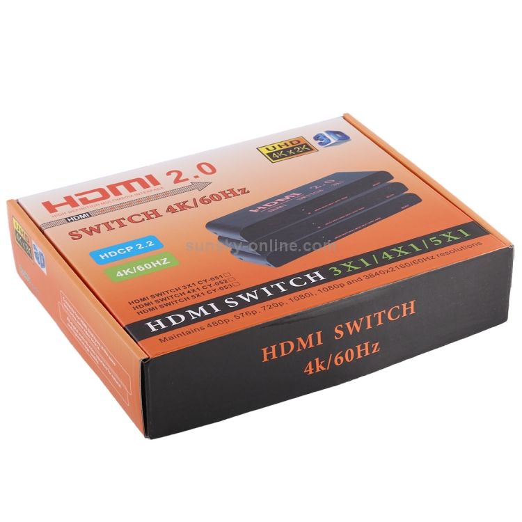 Interruptor HDMI 2.0 3X1 4K / 60Hz con control remoto, enchufe de la UE - 8
