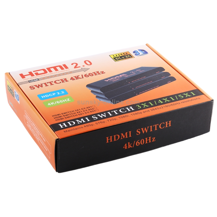 Interruptor HDMI 2.0 5X1 4K / 60Hz con control remoto, enchufe de la UE - 8