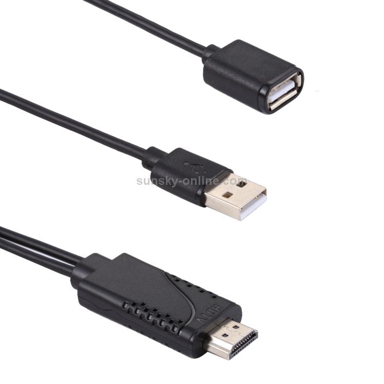 1080P USB 2.0 Male + USB 2.0 Female to HDMI HDTV AV Adapter Cable for iPhone / iPad, Android Smartphones(Black) 1080P USB 2.0 Male + USB 2.0 Female to HDMI HDTV AV Adapter Cable for iPhone / iPad, Android Smartphones(Black)