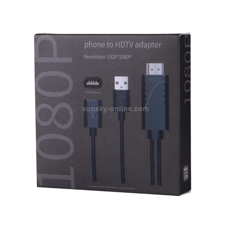 1080P USB 2.0 Male + USB 2.0 Female to HDMI HDTV AV Adapter Cable for iPhone / iPad, Android Smartphones(Black) 1080P USB 2.0 Male + USB 2.0 Female to HDMI HDTV AV Adapter Cable for iPhone / iPad, Android Smartphones(Black)