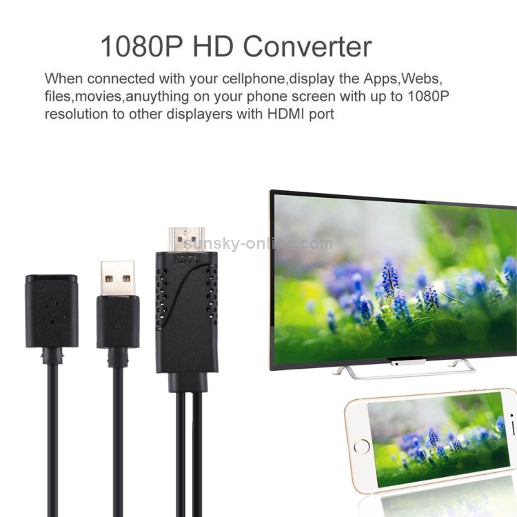 1080P USB 2.0 Male + USB 2.0 Female to HDMI HDTV AV Adapter Cable for iPhone / iPad, Android Smartphones(Black) 1080P USB 2.0 Male + USB 2.0 Female to HDMI HDTV AV Adapter Cable for iPhone / iPad, Android Smartphones(Black)
