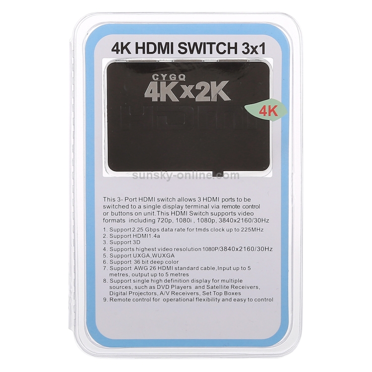 Conmutador HDMI 4K de 3 puertos con control remoto - 4