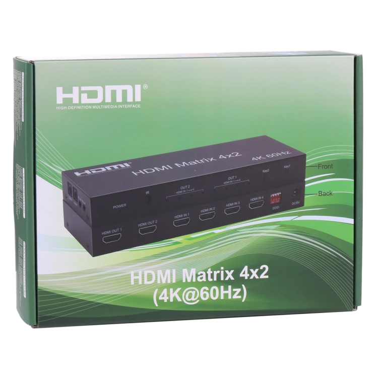 HDMI 4x2 conmutador / divisor de matriz con controlador remoto, soporte ARC / MHL / 4KX2K / 3D, 4 puertos Entrada HDMI, 2 puertos HDMI Salida - 5
